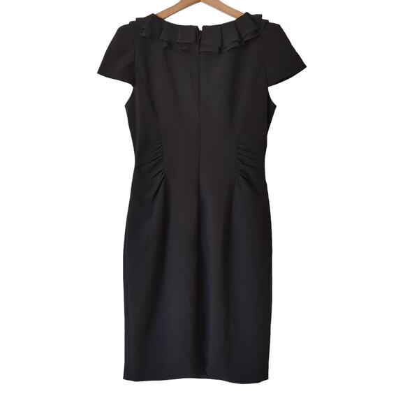WHBM Ruffle Cap Sleeve Black Dress Womens Size 6 Ruched Formal Cocktail Event - Picture 2 of 6